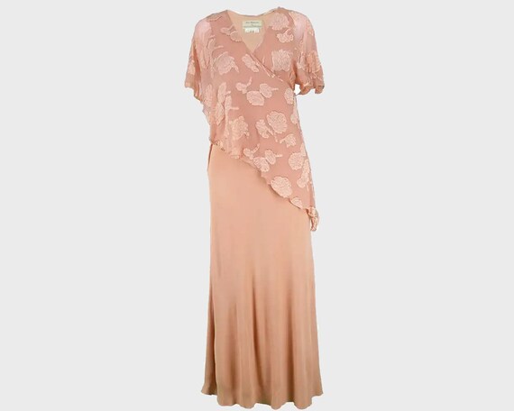 70s JANICE WAINWRIGHT Peach Maxi Dress Slinky Jers