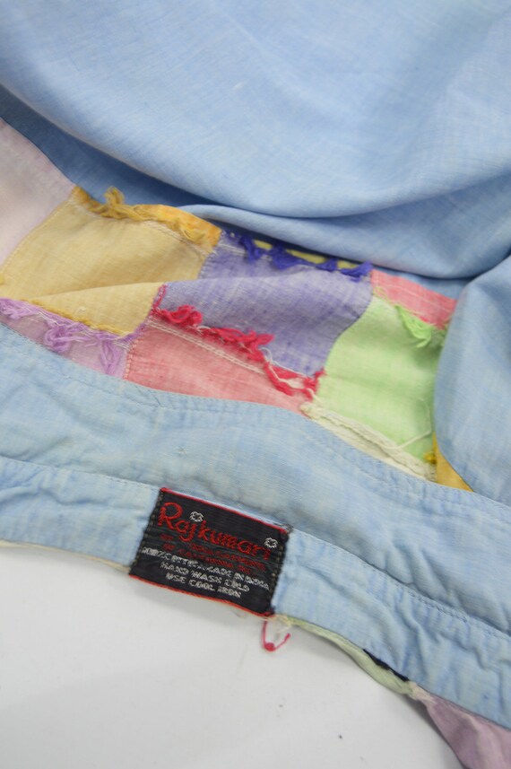 70s Boho Shirt Blue Chambray Patchwork Indian Cot… - image 10