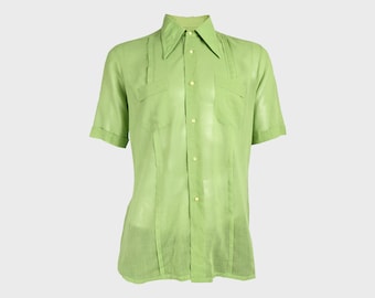 Vintage 60s Harrods Mens Shirt: Green Sheer Cotton, Pintuck Detail