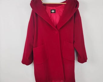 Vintage 80s ATOS LOMBARDINI Huge Hood Avant Garde Red Wool Italian Designer Cocoon Coat