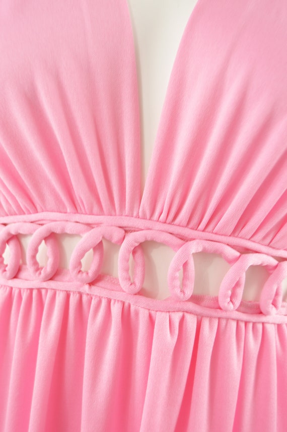 1970s Maxi Dress Cut Out Plunge Dress Pink Evenin… - image 4