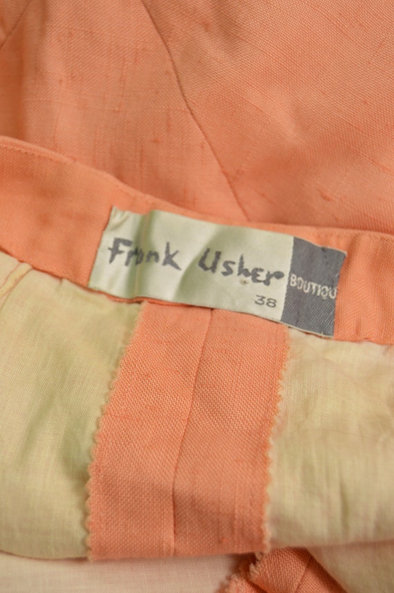 Vintage 60s FRANK USHER Peach Linen Shift Dress M… - image 5