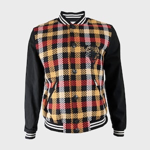 JC de Castelbajac Vintage Hombres Chaqueta de Béisbol 2000s Ropa Plaid Check Bomber Chaqueta