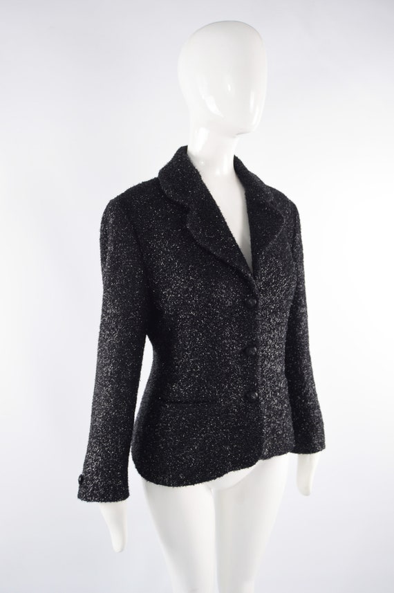80s BYBLOS Jacket Black Sparkly Fuzzy Wool Blend … - image 5