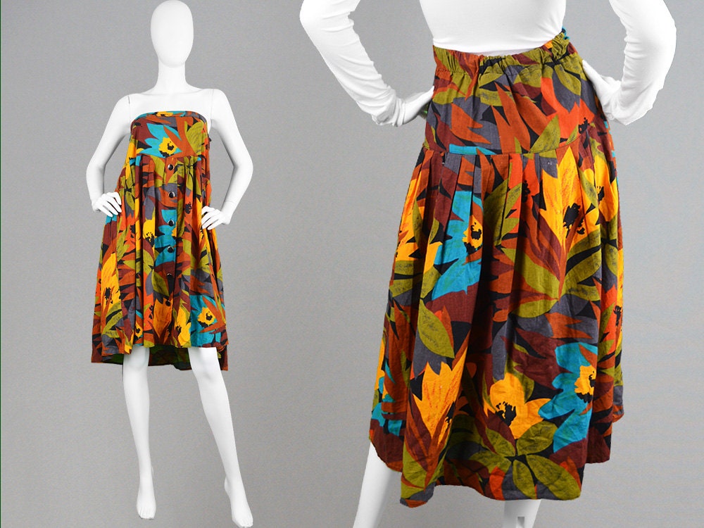 Image of S Ultra High Waist Tropical Print Skirt Strapless Dress Midi