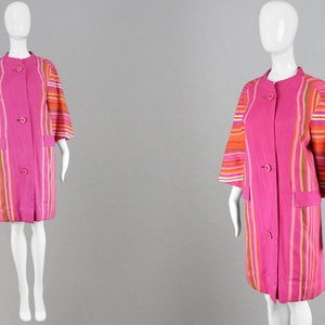 Giacca mod con cappotto swing in lino rosa PIERRE BALMAIN Haute Couture anni &#39;60