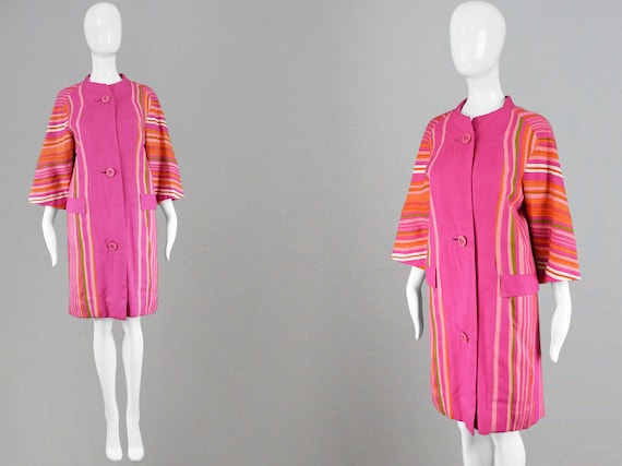 60s PIERRE BALMAIN Haute Couture Pink Linen Swing Coat Mod Jacket