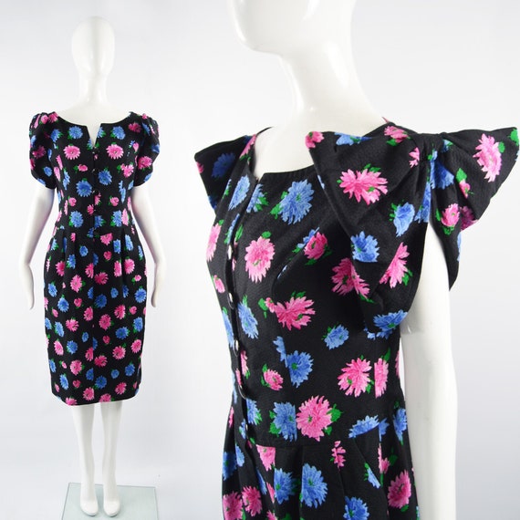 BELLVILLE SASSOON Black Cotton Dress Floral Print… - image 1