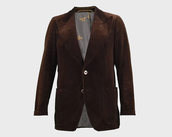 70s Men's Velvet Blazer Brown Velvet Jacket Evenin