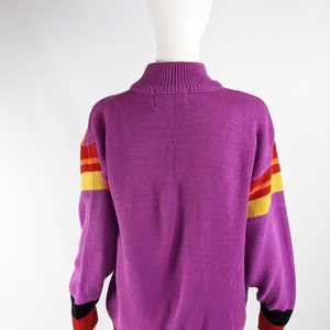 Vintage 80s Sweater Womens Jumper Purple Knit Top Long Sleeve 1980s Sweater New Wave Clothes Ladies Pullover Oversized Jumper Satin Applique image 9