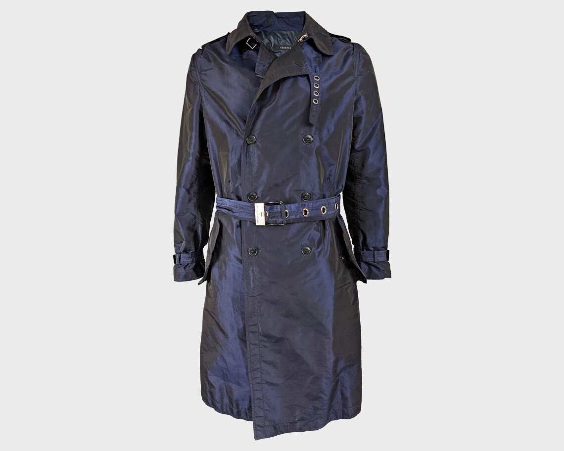 VERSACE Coat Blue Taffeta Coat Mens 