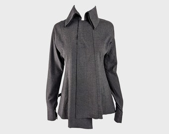 Vintage 1% SHUHEI OGAWA 1998 Vintage Minimalist Shirt Women Japanese Designer Extra Long Sleeves Avant Garde Shirt Charcoal Grey Shacket