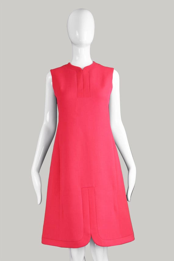 60s MAGGY ROUFF Haute Couture Dress Pink Wool Dre… - image 3