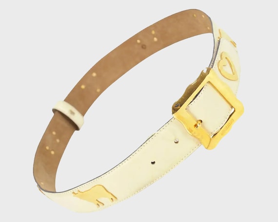 MOSCHINO Belt White Leather Belt Gold Hardware Wes