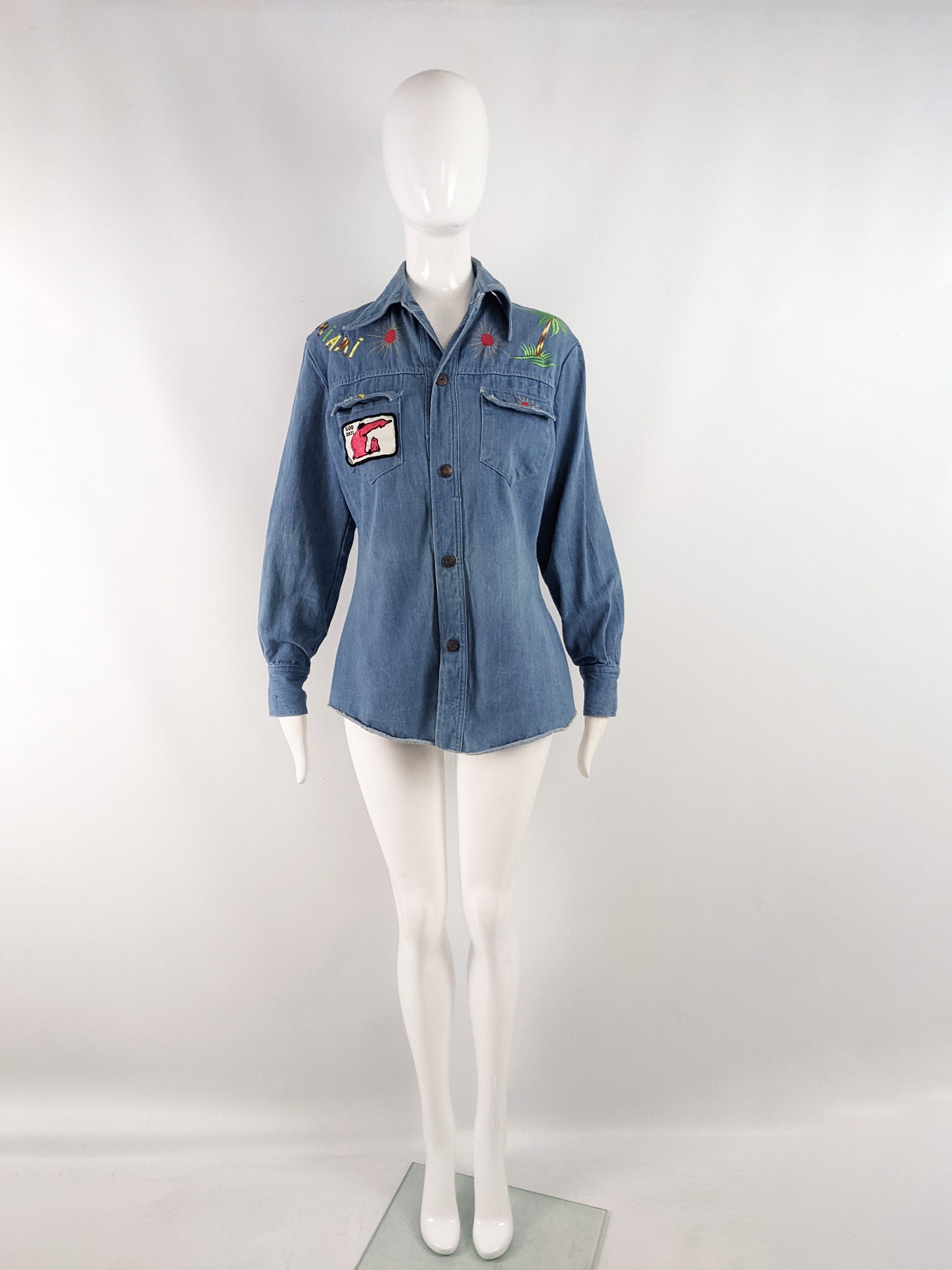 Vintage 70s Denim Shirt, Blue Jean Shirt Women, Embroidered Shirt, Florida Jacket, Grunge Jacket, Mod Shirt Rockabilly Shirt Bird Embroidery - Etsy Vintage 70s Denim Shirt, Blue Jean Shirt Women, Embroidered Shirt, Florida Jacket, Grunge Jacket, Mod Shirt Rockabilly Shirt Bird Embroidery - Etsy