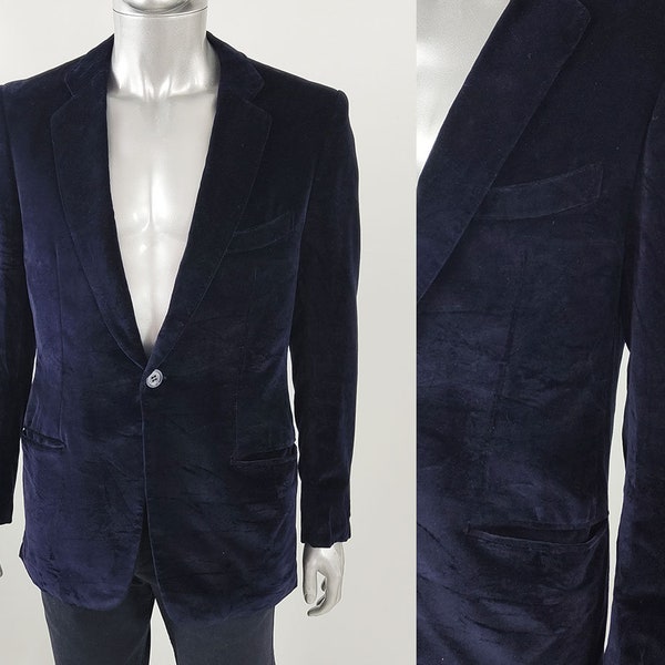 Vintage 70s Velvet Jacket Blue Dinner Jacket Men Notched Lapels Evening Jacket 1970s Blazer Party Jacket 1970s Jacket