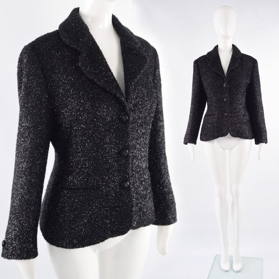 80s BYBLOS Jacket Black Sparkly Fuzzy Wool Blend … - image 1