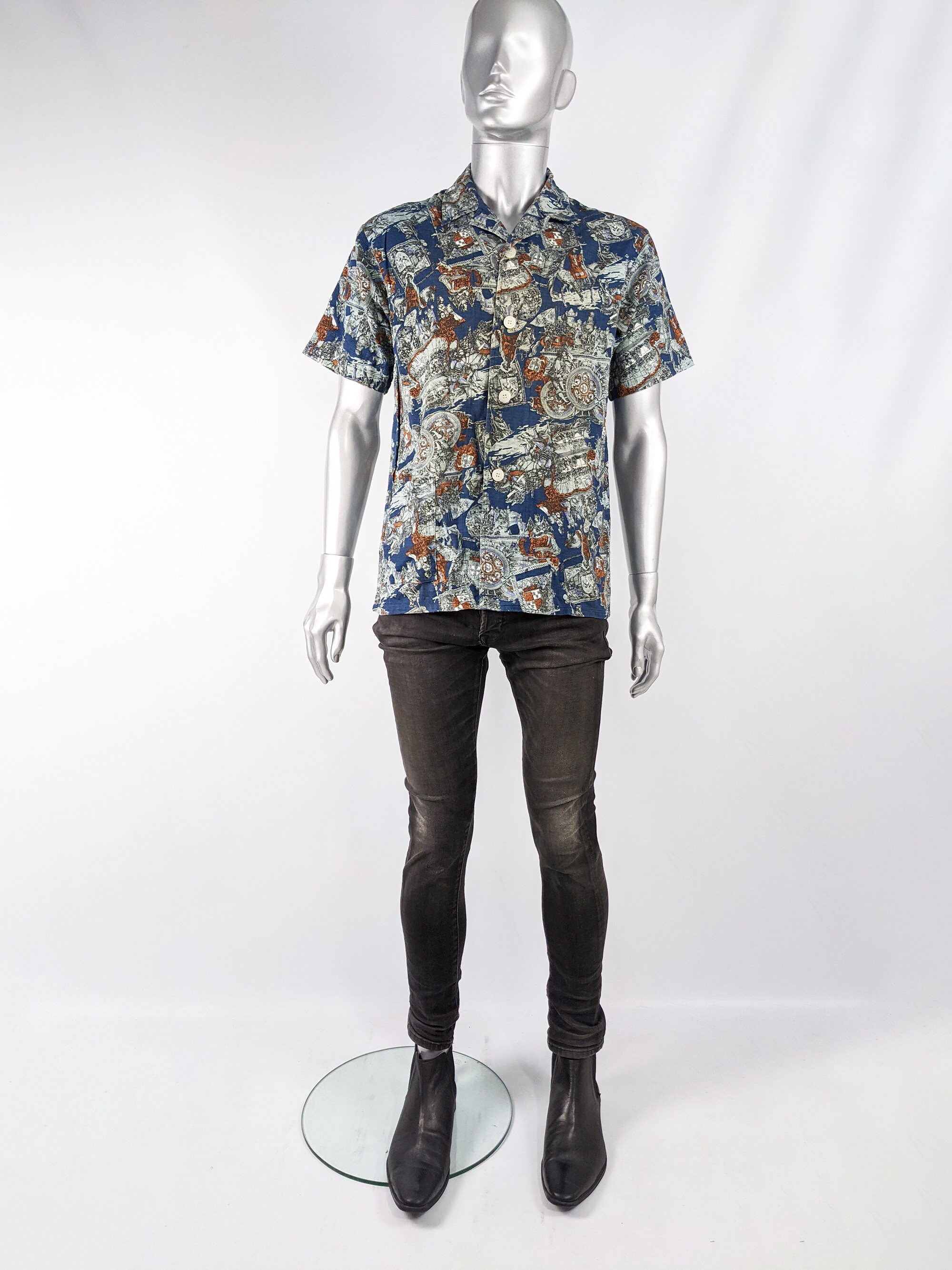 Vintage Tapestry Print Shirt All Over Print 70s Does 50s Etsy