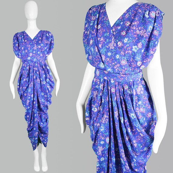 Vintage 80s DROOPY & BROWN Dress Draped Maxi Dress