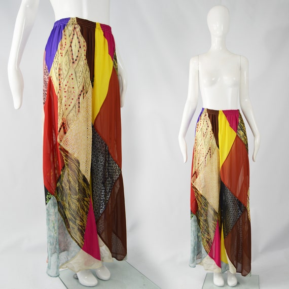 KATHARINE HAMNETT Patchwork Pants Silk Chiffon Wid