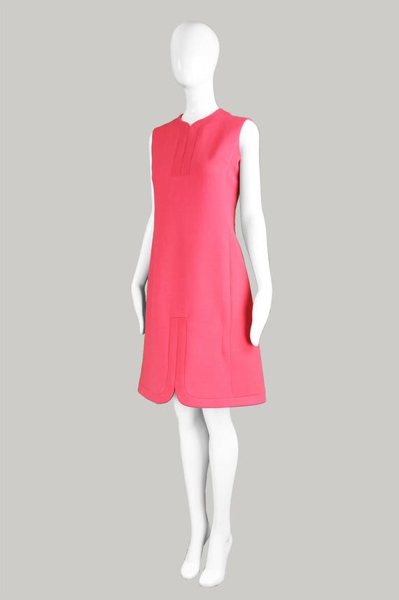 60s MAGGY ROUFF Haute Couture Dress Pink Wool Dre… - image 5