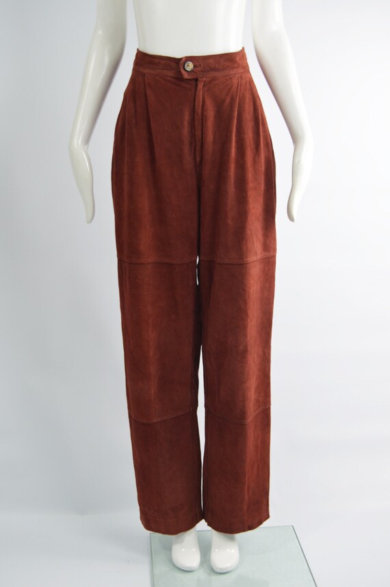 70s 80s LOEWE Wide Leg Pants Copper Reddish Brown… - image 3