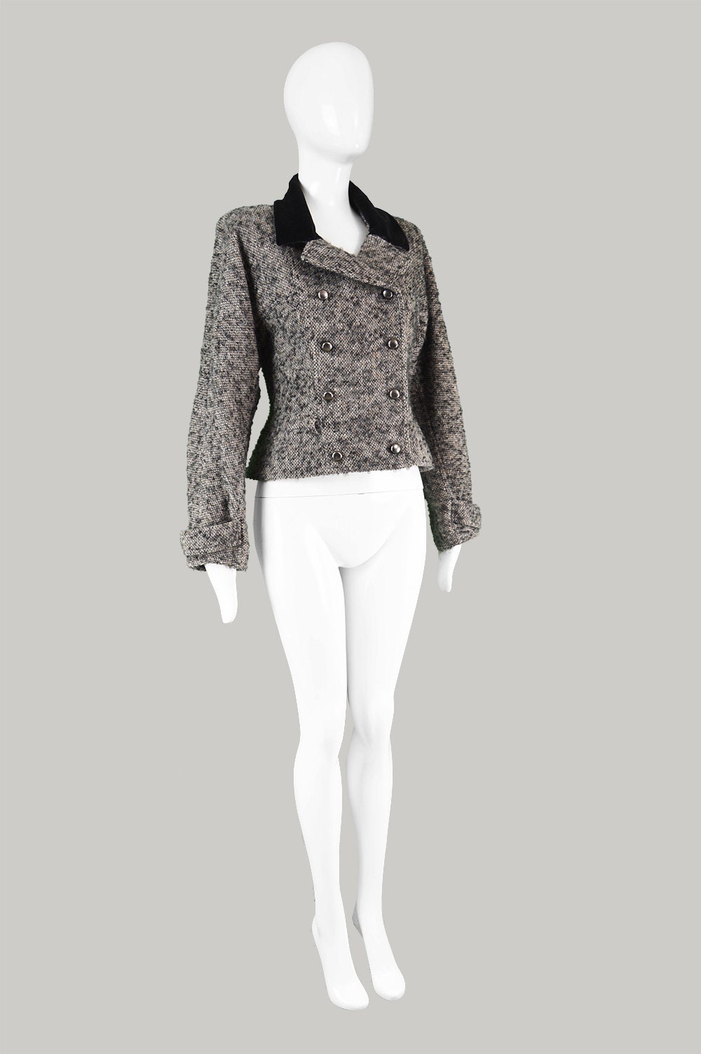 Vintage 80s CHLOE Jacket Boucle Tweed Jacket Black Velvet Vintage 80s CHLOE Jacket Boucle Tweed Jacket Black Velvet