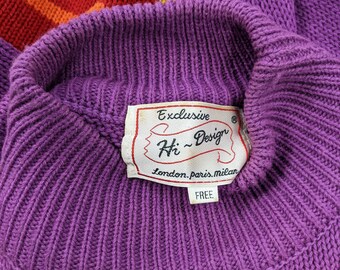 Vintage 80s Sweater Womens Jumper Purple Knit Top Long