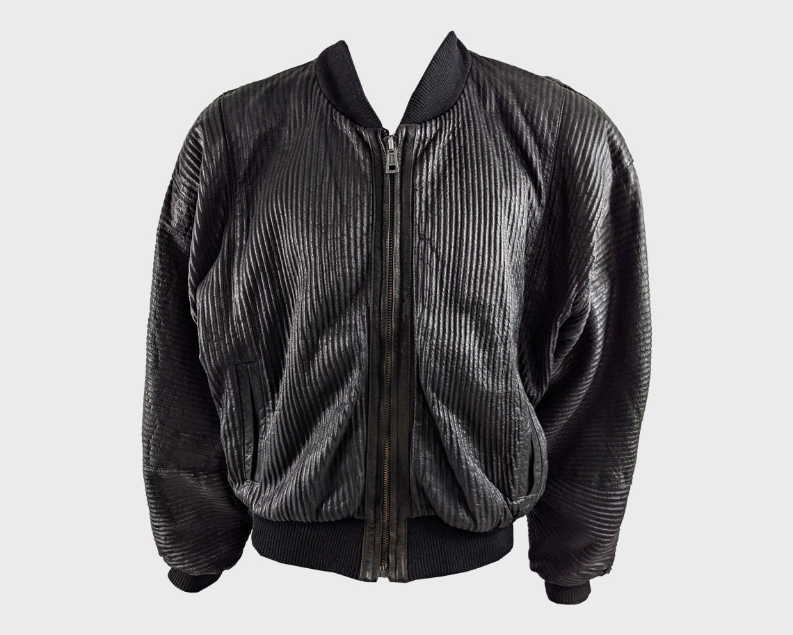 Vintage CALUGI E GIANNELLI Leather Bomber Jacket Black Leather