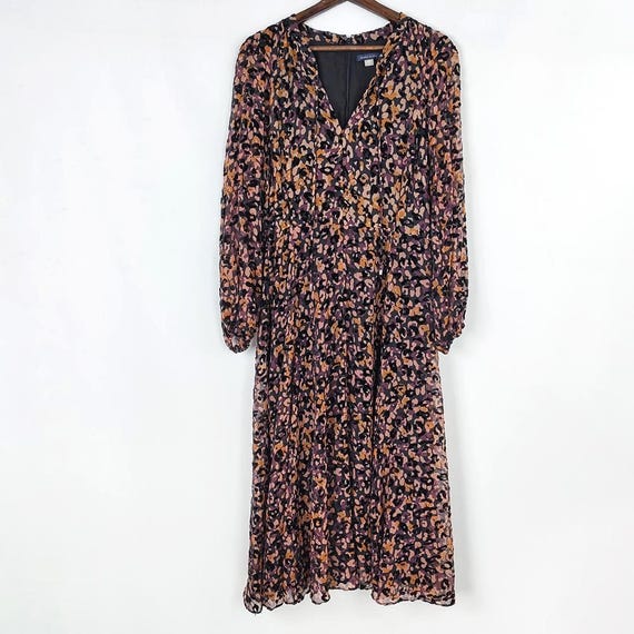 Vintage Flocked Velvet Chiffon Purple & Mustard Long Dress by Tommy Hilfiger