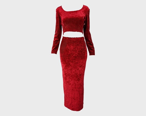 SHIRLEY WONG 90s Velvet Maxi Skirt Suit 2 Piece Re