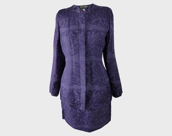 Vintage GIORGIO ARMANI Suit Women, Purple Silk Skirt Suit Jacquard Suit Nipped Waist Evening Suit, Collarless Jacket Tapestry Organza Jacket