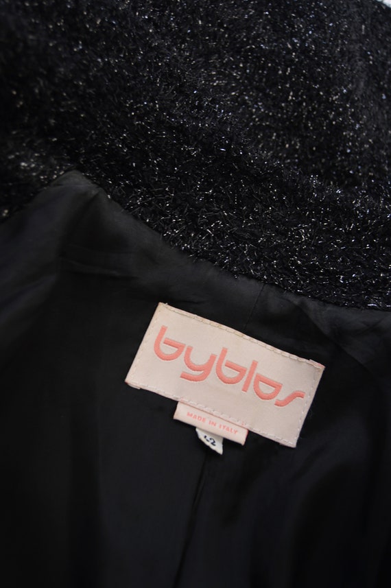 80s BYBLOS Jacket Black Sparkly Fuzzy Wool Blend … - image 8
