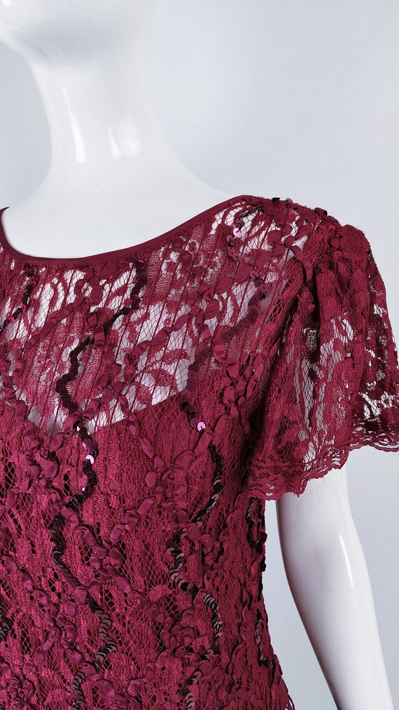 Vintage 80s Sequin Dress, Party Dress, Burgundy L… - image 3