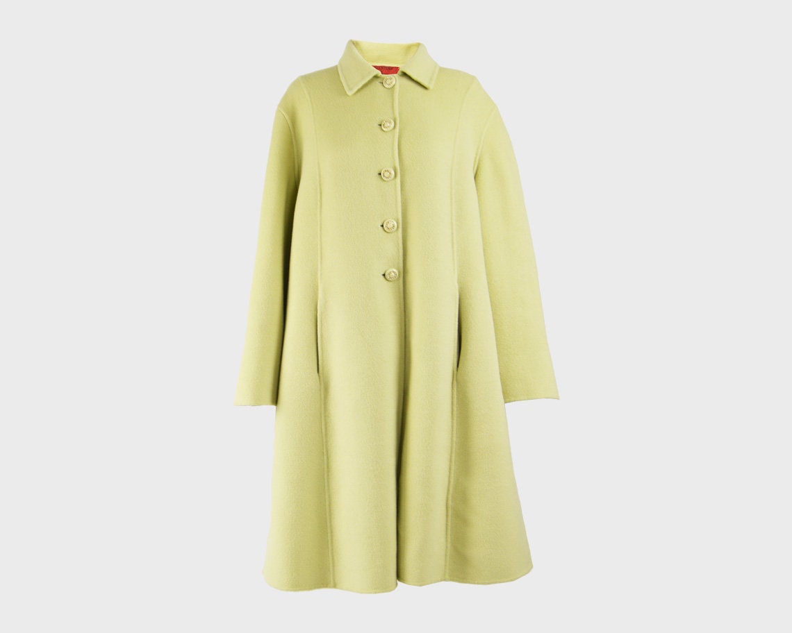 Image of Valentino Coat Pastel Green Cashgora Cashmere Wool S Swing Coat Evening Jacket Trapeze Designer Vintage Clothing Opera
