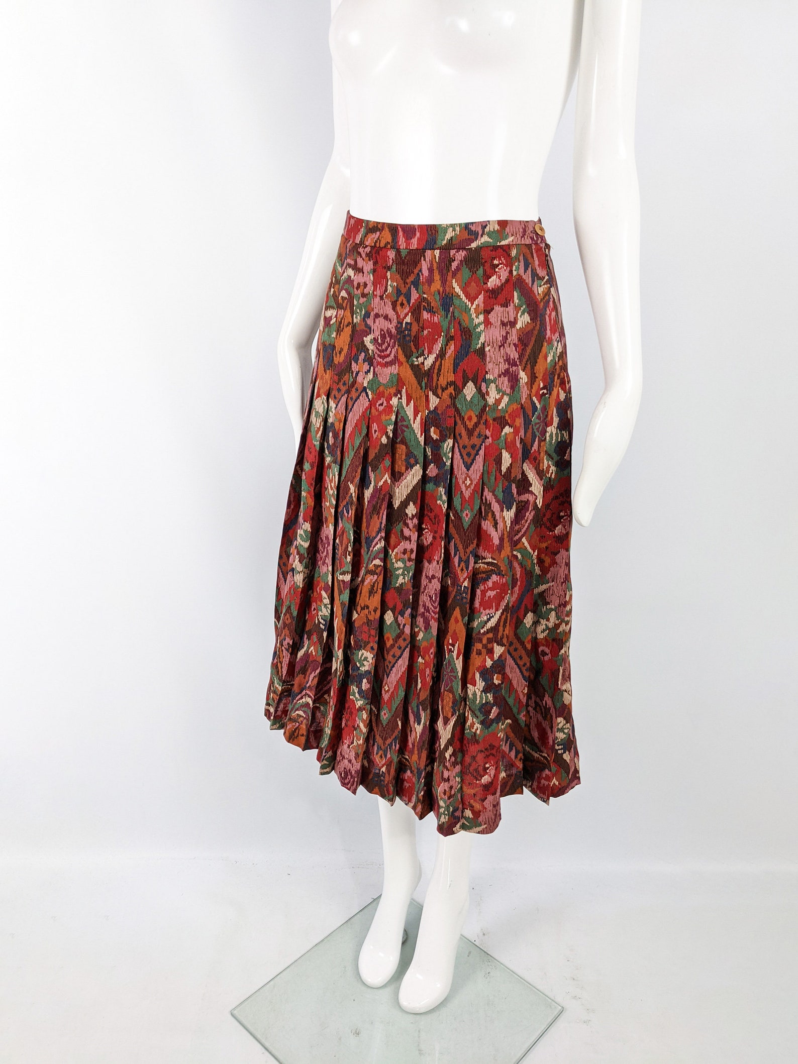 Vintage 80s Italian Skirt Pure Wool Skirt Pleated Skirt Tribal | Etsy