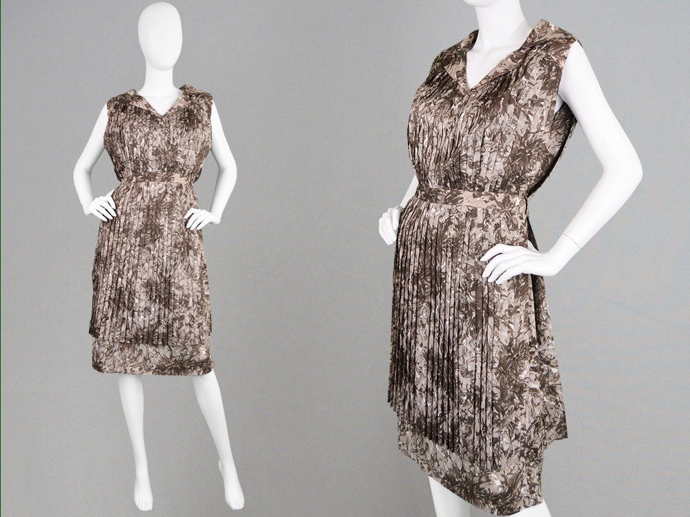 Image of S Frank Usher Fan Pleated Dress Brown Silky Evening