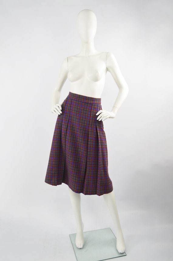 70s Knee Length Skirt Check Skirt Wool Tartan Ski… - image 2