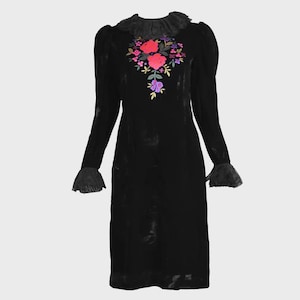 OSCAR de la RENTA Vestido de terciopelo negro Vestido bordado Cóctel