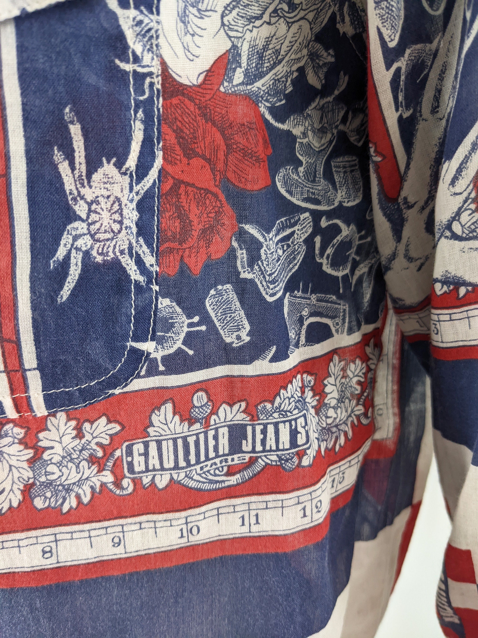 Vintage JEAN PAUL GAULTIER Shirt Men Blue & Red Long Sleeve