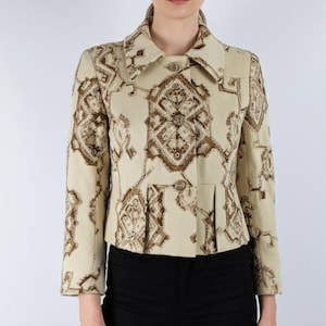 Giacca vintage CARVEN PARIS, giacca in broccato anni &#39;60, giacca in lana color crema, giacca anni &#39;60, giacca vintage firmata, tessuto testurizzato, giacca preppy, cappotto in arazzo