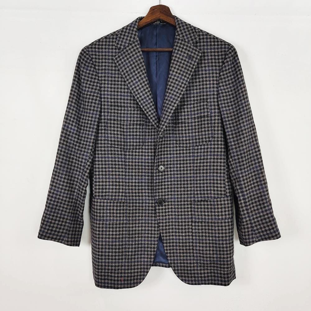 Vintage Grey Black & Navy Alpaca Cashmere Tailored Blazer by