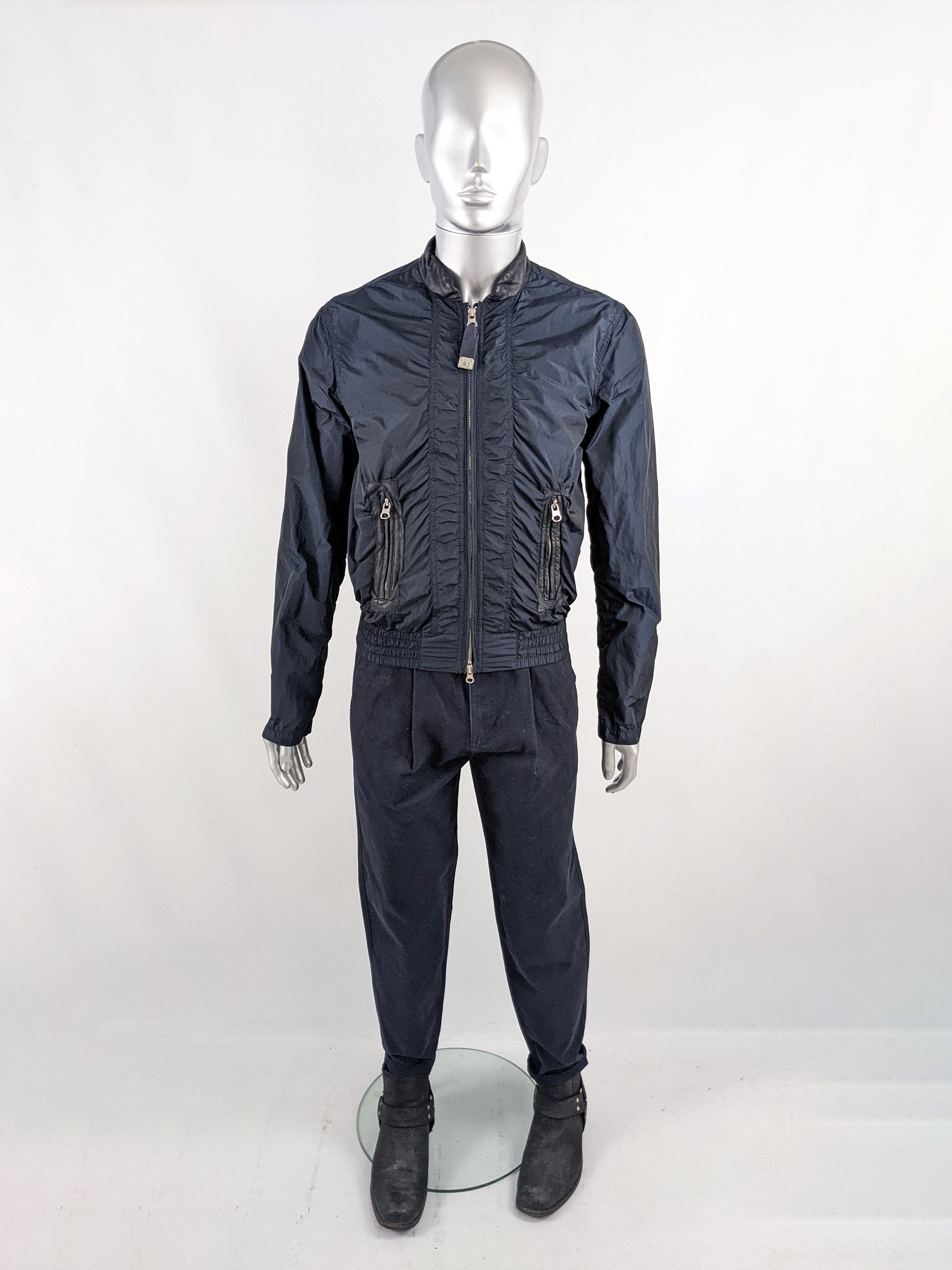 ARMANI Vintage Jacket Iridescent Blue Bomber Jacket Men ARMANI Vintage Jacket Iridescent Blue Bomber Jacket Men