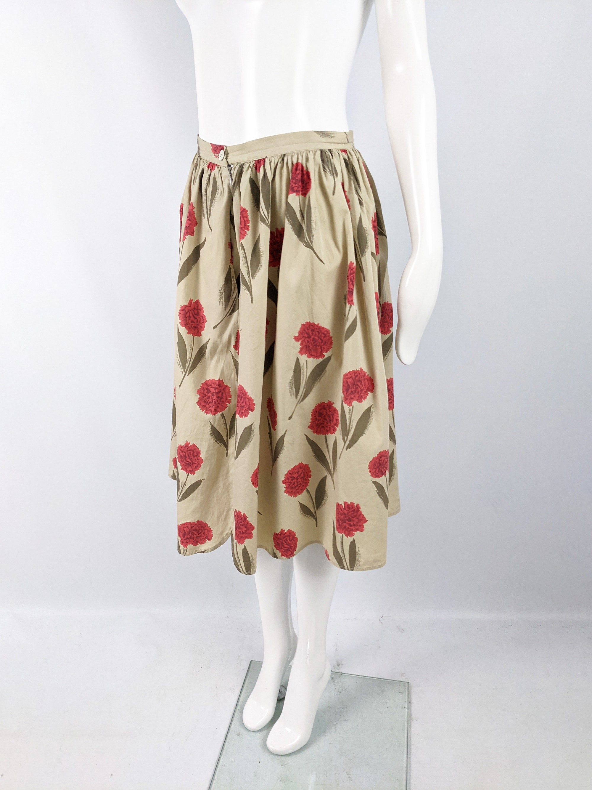Vintage 80s Floral Skirt Carnation Print 50s Style Skirt Full - Etsy UK