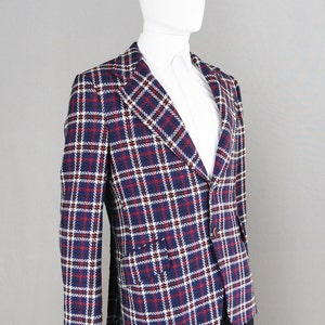 Vintage 60s 70s Checked Wool Blazer Mens Mod Blazer 1960s Sport Coat Plaid Jacket Tailored Carnaby Street Style Notched Lapels 1960s Blazer image 2