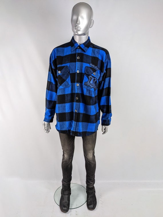 Vintage 90s Mens Plaid Shirt Blue 