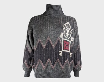 Vintage 80s Grey Roll Neck Sweater 