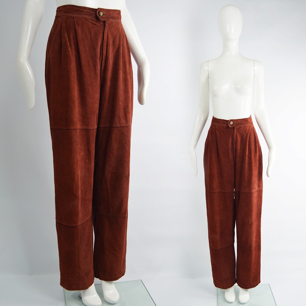 Image of S S Loewe Wide Leg Pants Copper Reddish Brown Suede
