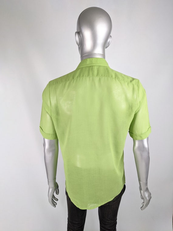 HARRODS 60s Mens Shirt Green Cotton Mens Sheer Sh… - image 6