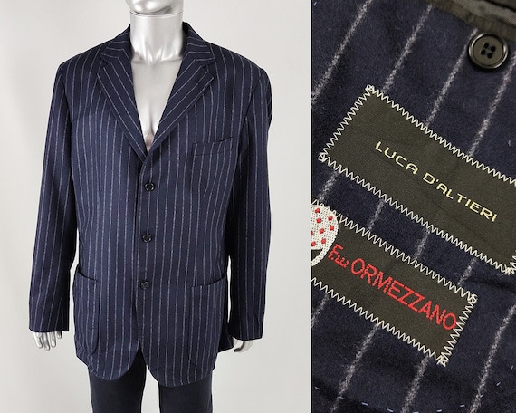Vintage 80s Italian Designer Jacket Pure Wool Jacket Navy